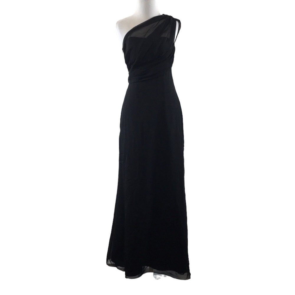 Jim HJelm Occasions Black‎ Chiffon Long One Shoulder Dress Womens 6 Bridesmaid
